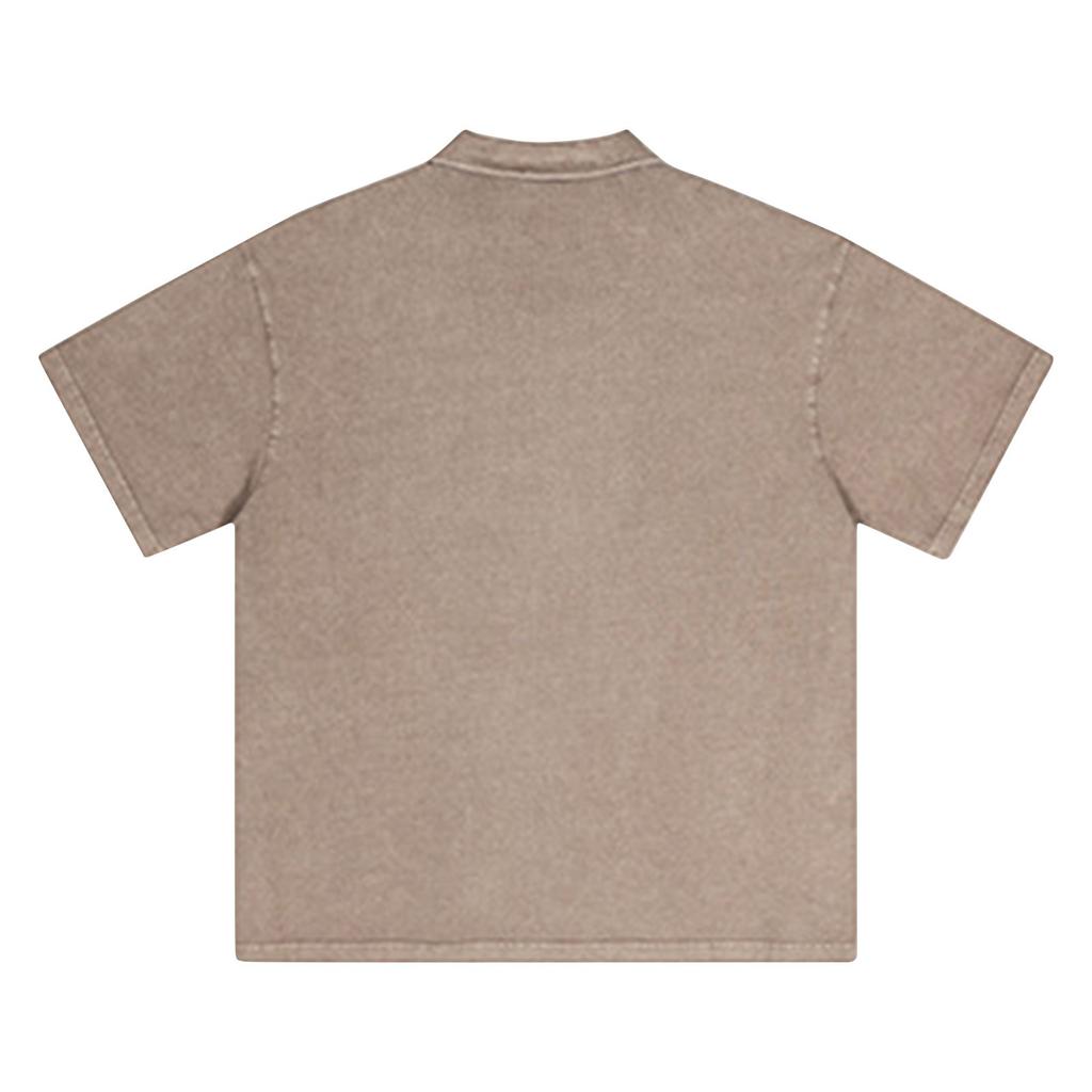 Men's Summer Solid Color Buttonless Lapel Loose Short Sleeve Top