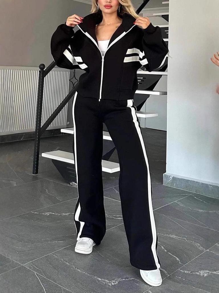 2025 Women's Striped Zipper Jacket & Casual Sportswear Set - Spring/Summer Collection