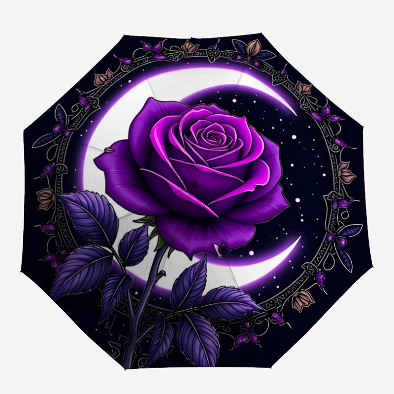 

1pc Purple Rose Decorative Automatic Umbrella - 8-Rib Durable Frame, Portable Fashion Accessory & Holiday Gift yy251117189