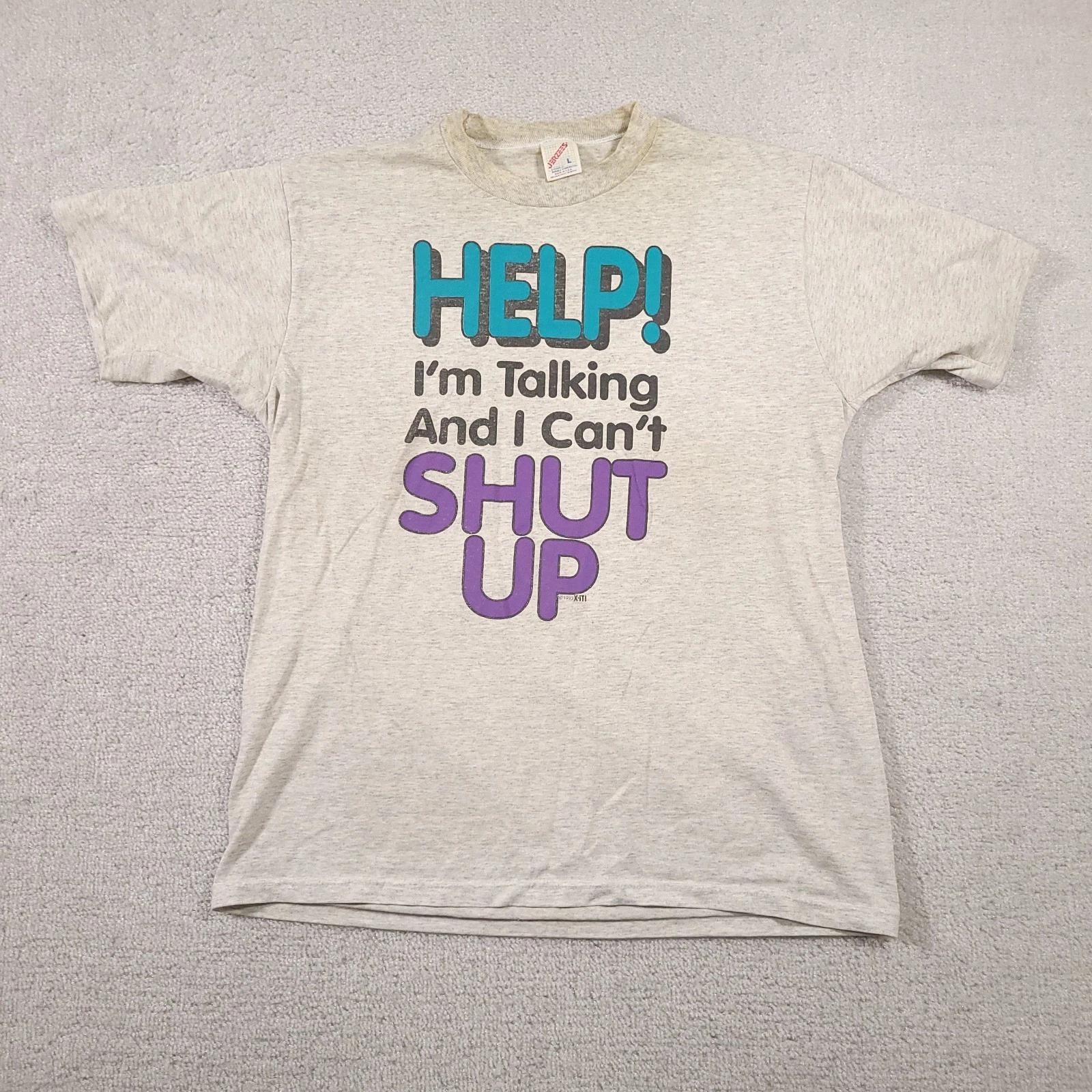 

Vtg 90s Funny Tee Shirt Adult Large Big Print Logo Crew Neck Grunge USA Made 130
