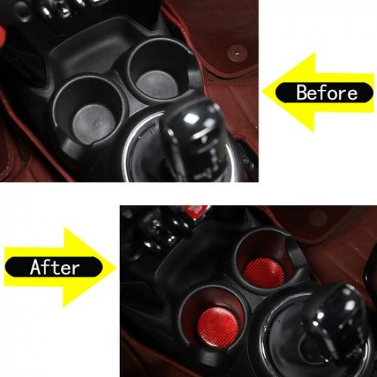 Red Carbon Fiber Car Cup Holder Pad Water Cup Mat For BMW Mini Cooper 2014-21