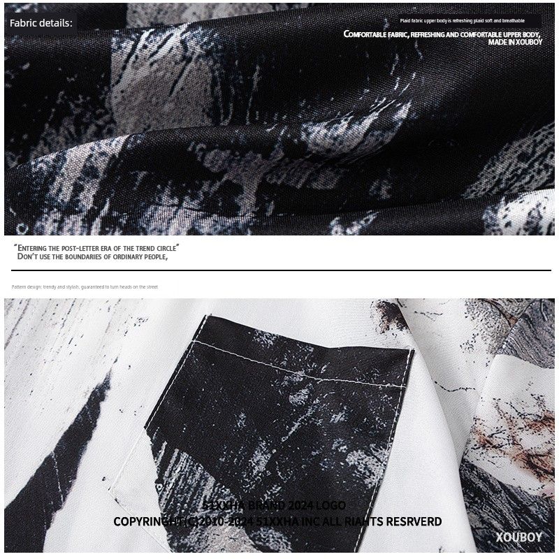 51 Hip Hop Oil Painting Stylish Retro Summer Half Sleeve Shirt Men's Niche Style Hiphop Trendy Lazy Short Sleeve Shirt