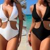 Damen Weißer O-Ring Cutout Badeanzug - Tiefes V-Ausschnitt Monokini
