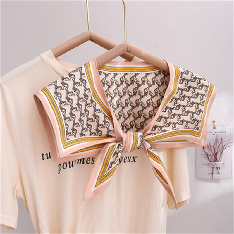 Summer Thin Fake Collar Small Silk Scarf Women'S Korean Version Of Versatile Ins Trendy Shirt With Vest T-Shirt With Shoulder Shawl Autumn