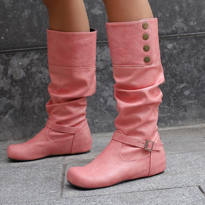 Women's flat-bottomed casual boots autumn and winter new inner height increase solid color large size medium boots