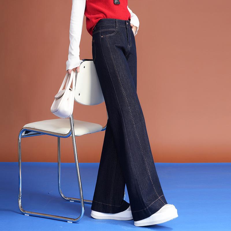 Women's High-Waisted Wide-Leg Denim Jeans - Spring/Autumn 2025 Collection, Casual Slimming Loose-Fit Pants