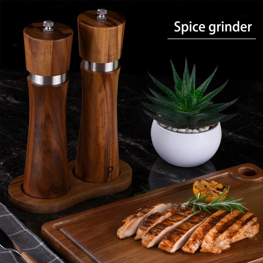 Steel ring grinder Acacia pepper mill Ceramic core manual pepper grinder BBQ barbecue tool set