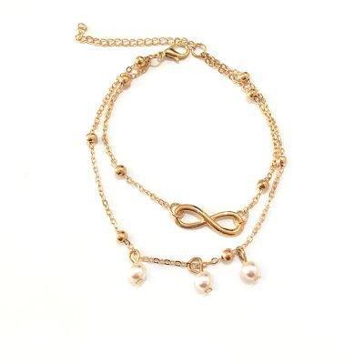 Женский двойной богемный браслет на щиколотку Сердце Любовь Индивидуальность Простой Многослойный Летний Пляжный Браслет на Ногу Цепочка на Ногу