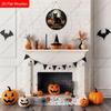 Happy Halloween Black Cat Castle Pumpkin Round Wooden Hanging Sign, Front Door Wall Halloween Decor