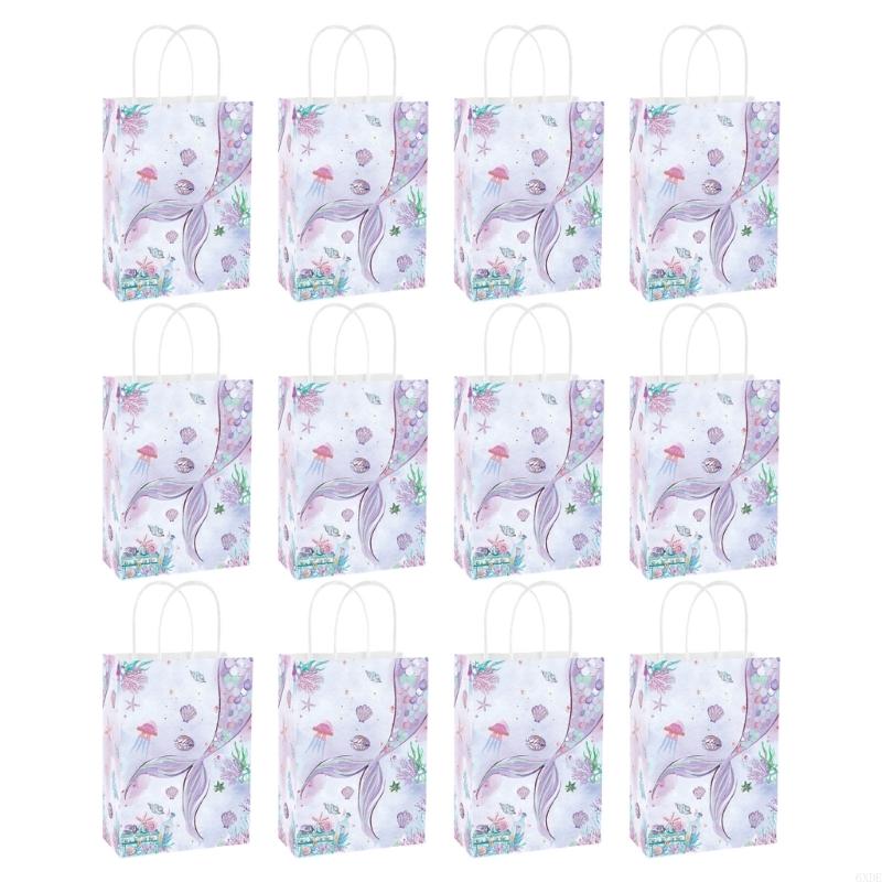 12 Pieces Mermaids Party Bags with Handle for Easy Carrying Gift Packaging Bags 6XDE
