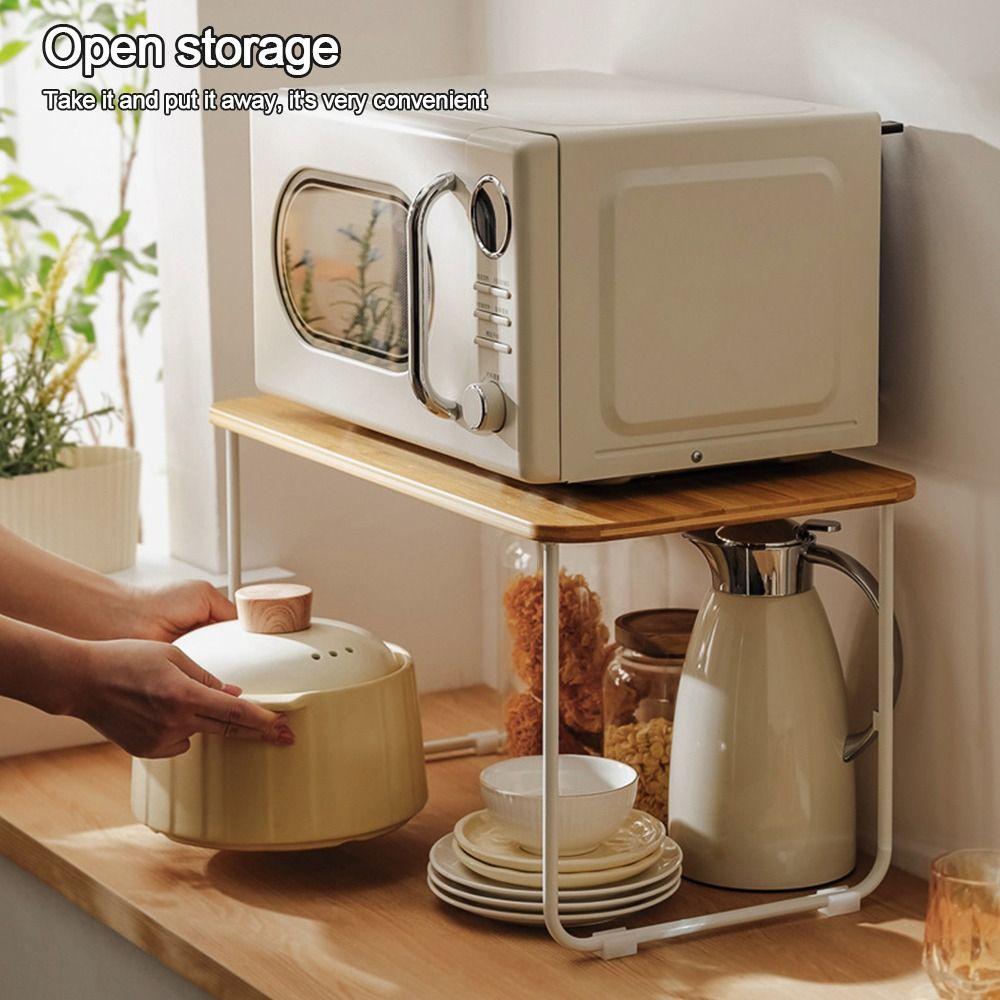 Kitchenware Furniture Bamboo Microwave Storage Rack 2-layers Multi-functional Tabletops Organizer Air Fryer Storage Shelf