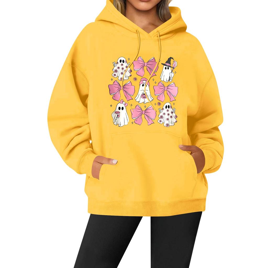 Women's Casual Fashion Solid Color Rugby Print Long Sleeve Hooded Sweatshirt Top