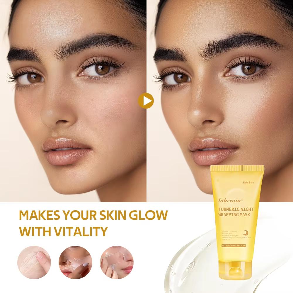 2 Stück/Set Kurkuma & Kollagen Nacht-Wickelmaske Tiefenhydratation Feuchtigkeitsspendend Schlaf-Peel-Off-Maske Hautpflege