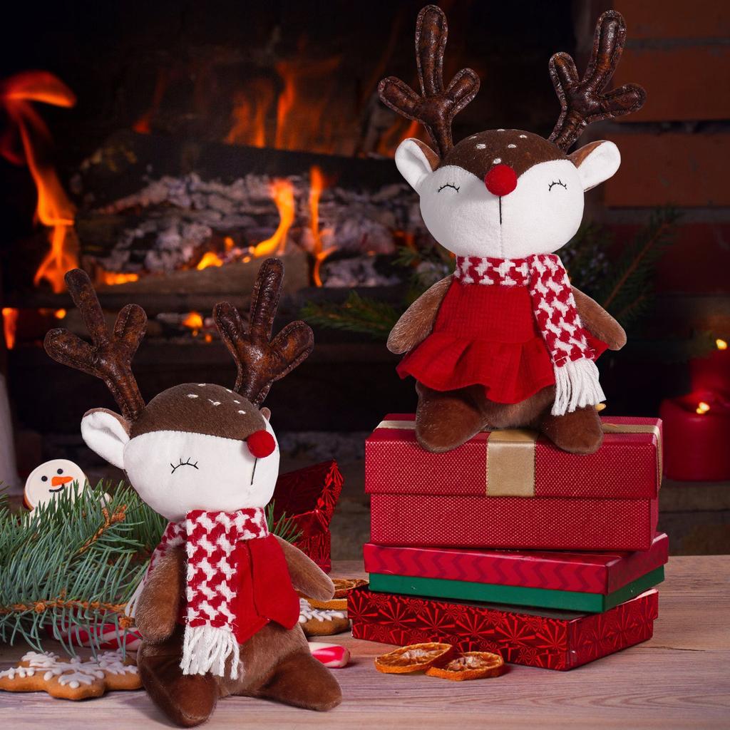 Christmas Elk Doll Cute Sitting Deer Decoration Holiday Creative Wearing Scarf Little Deer Sitting Ornaments