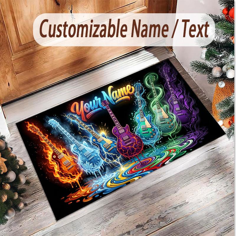Tappeto Morbido in Velluto di Cristallo a Tema Chitarra Musicale Stampa Personalizzata con Nome e Testo Tappeto Antiscivolo per Camera da Letto Soggiorno