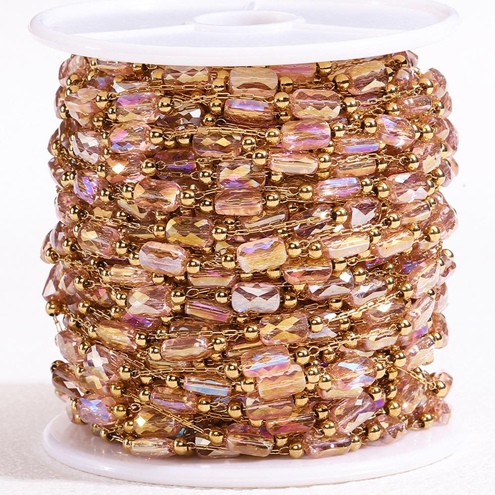 No Fade 2Meters 1Meter Stainless Steel Pink White Natural Stone Crystal Beaded Chains for Necklace Bracelet Jewelry Making DIY