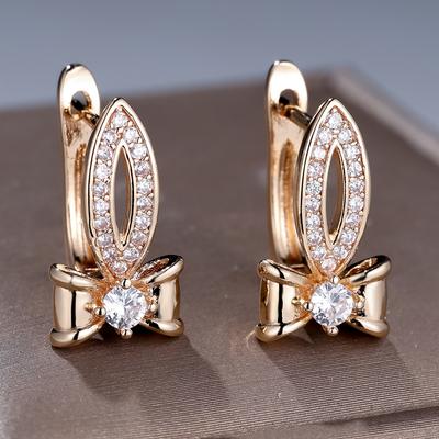 Korean Fashion White Zircon Shiny Bowknot Hoop Earrings For Women Rose Gold Color Drop Earrings Luxury Party Jewelry