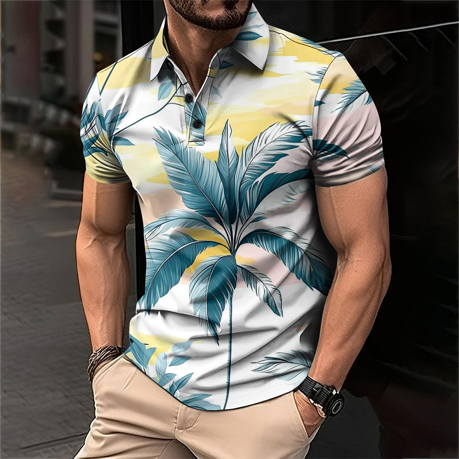 

Мужская рубашка для гольфа с гавайским принтом, повседневная спортивная, с V-образным вырезом и коротким рукавом L