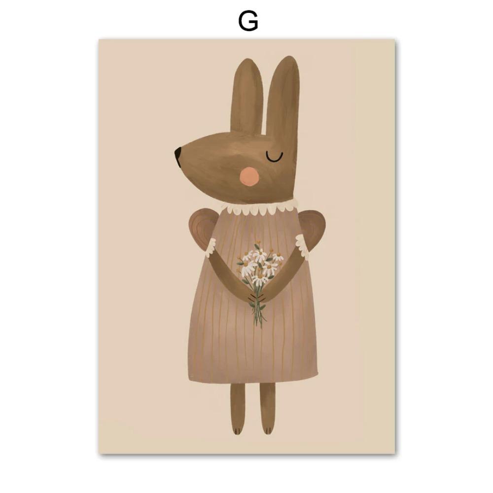Poster con Coniglio, Topo e Oca stile Cartone Animato Boho, Arte da Parete per Nursery, Pittura su Tela, Poster Retro Nordico, Quadro da Parete, Decorazione per Stanza di Bambini
