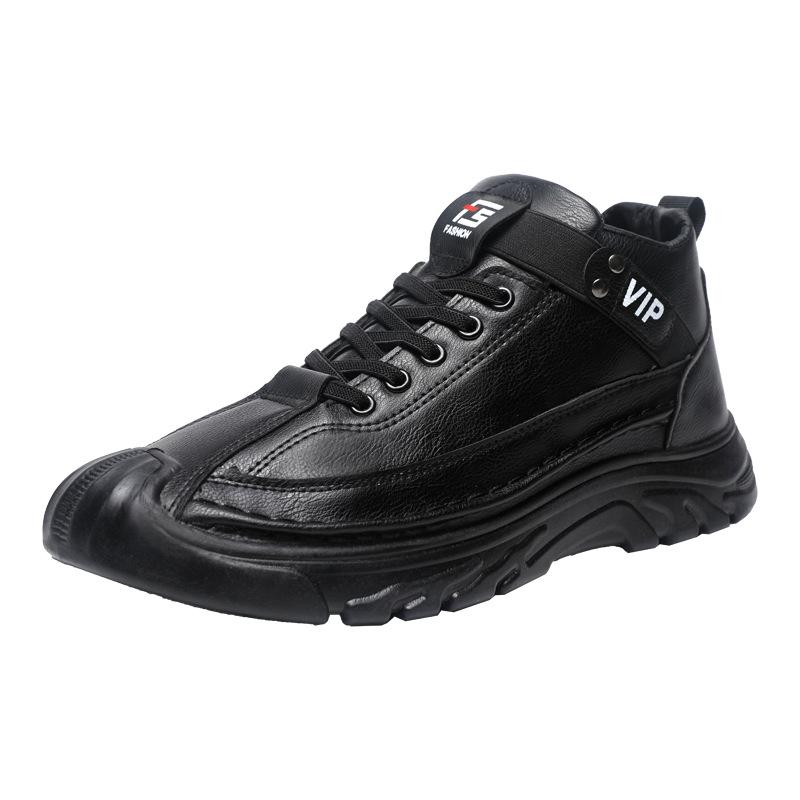 Men's outdoor leather shoes high-top outdoor boots versatile trendy men's shoes winter velvet thermal cotton shoes Martin boots