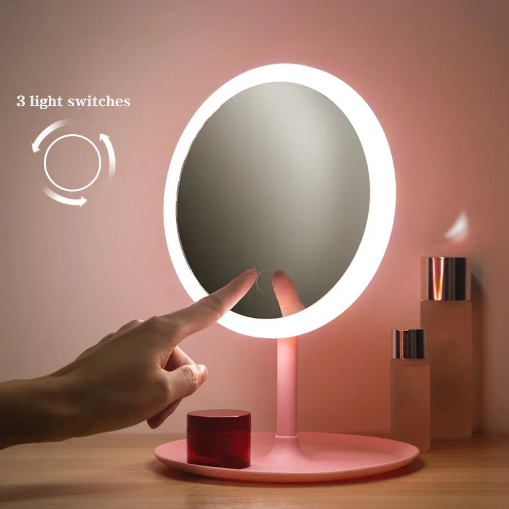 Detachable 1PC 3 Modes Makeup Mirror with Light LED Daylight Vanity Mirror Storage Base Mirror with Light Gift USB Rechargable