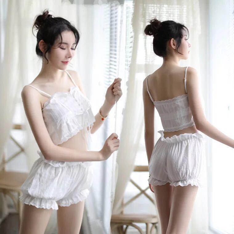 Night Listen Fragrance Lingerie: Sexy Backless Suspender Set with Split Pajamas & Sleep Pants for Women