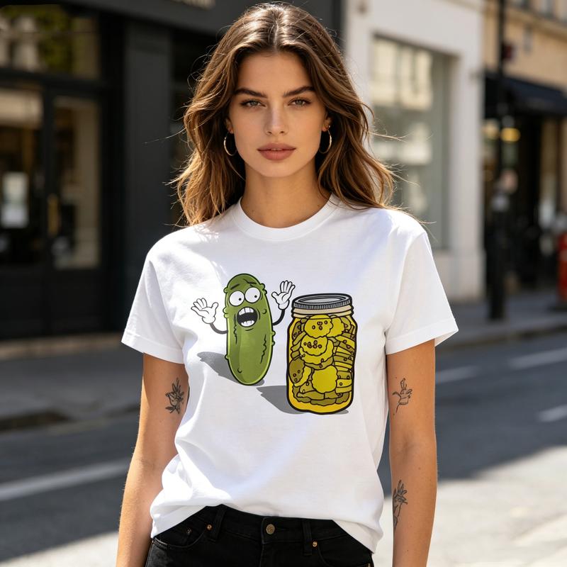 Funny Pickle Jar Graphic T Shirt Cute Pickle Lover Print Tee Unisex Unisex Soft Cotton Crew Neck Short Sleeve Trendy Streetwear