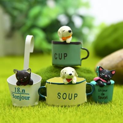 Tasses Suspendues Françaises en Résine de Dessin Animé et Ferronnerie, Petit Chien Jardinage Mousse Succulente Arrangements Floraux, Ornements de Poupée
