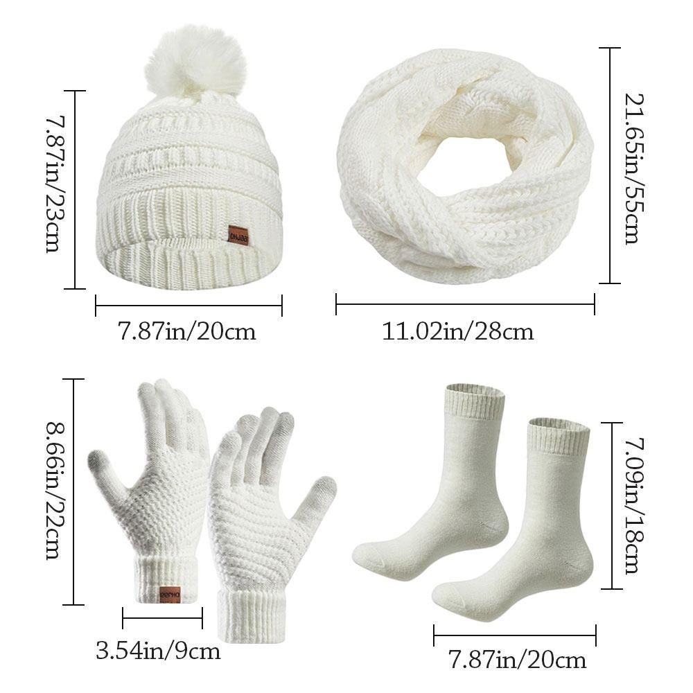 4Pcs/Set Ear Protection Knitted Hat Soft Touchscreen Gloves Winter Winter Warm Mitten  for Men Women