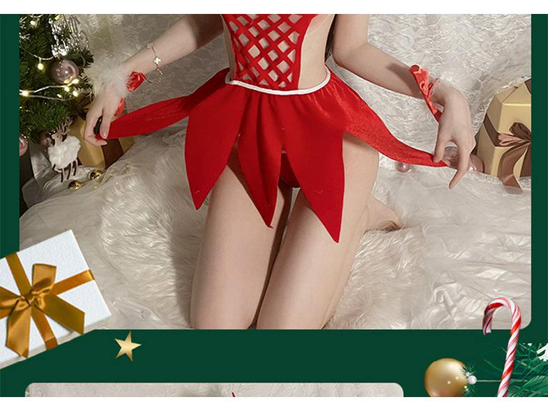 Red Hot Christmas Lingerie: Women's Erotic Hollow-Out Nightgown