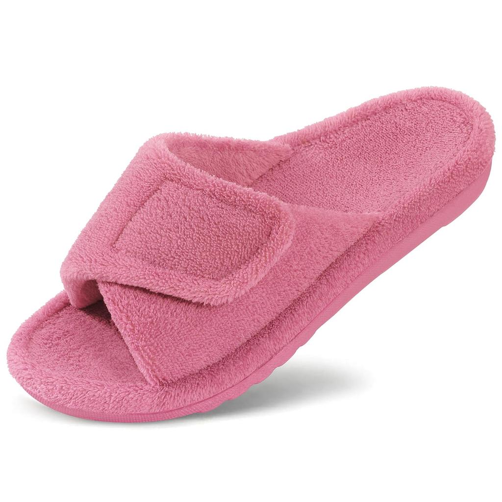 Fashion Comwarm Winter Women's Coral Fleece Orthopedic Slippers with Arch Support Velcro Adjustable Open Toe Shoes for Plantar Fasciitis