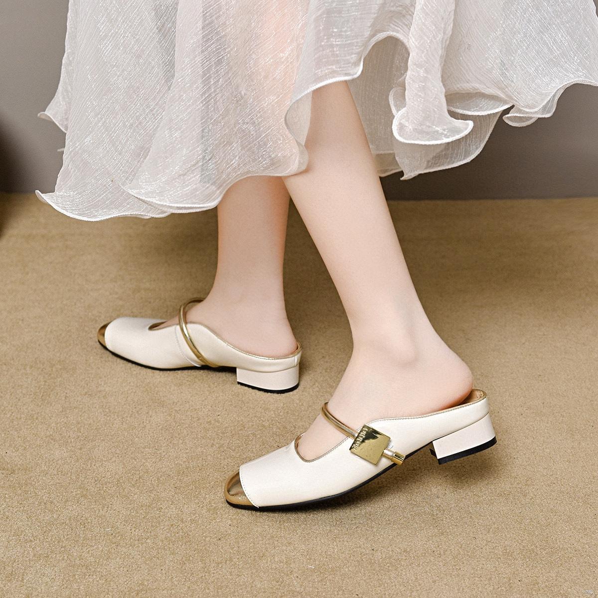 

Туфли Baotou женские весенне-летние нишевые, с индивидуальностью, с передовым чувством, с цветными блоками, сандалии на плоской подошве, туфли Мэри Джейн 40 бежевый