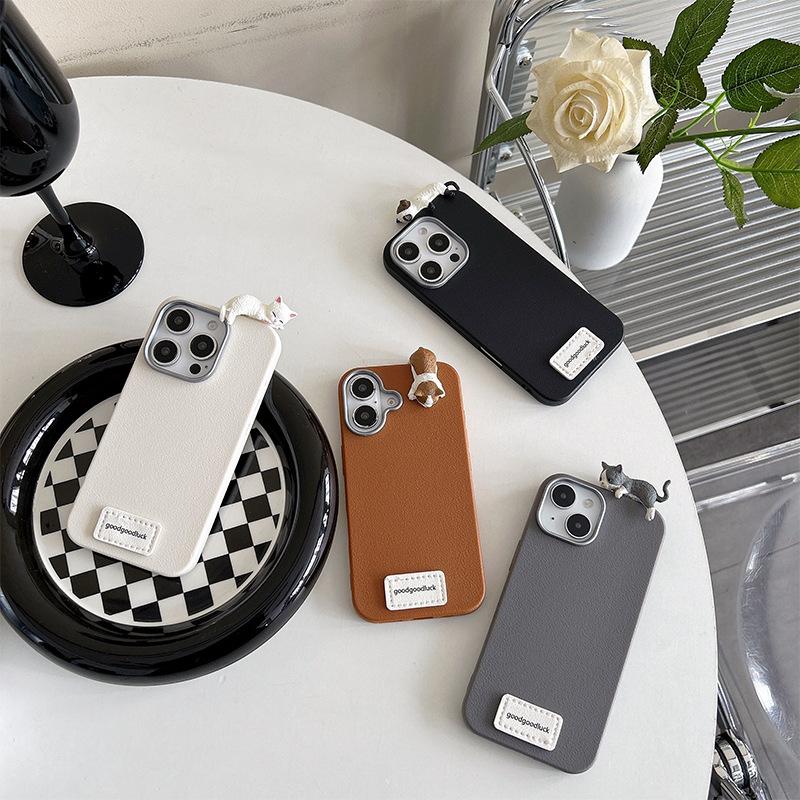 Cute Kitten Mobile Phone Case Is Suitable For Iphone17Promax Silicone Tpu Imitation Leather Apple 15 Thin Anti-Drop.