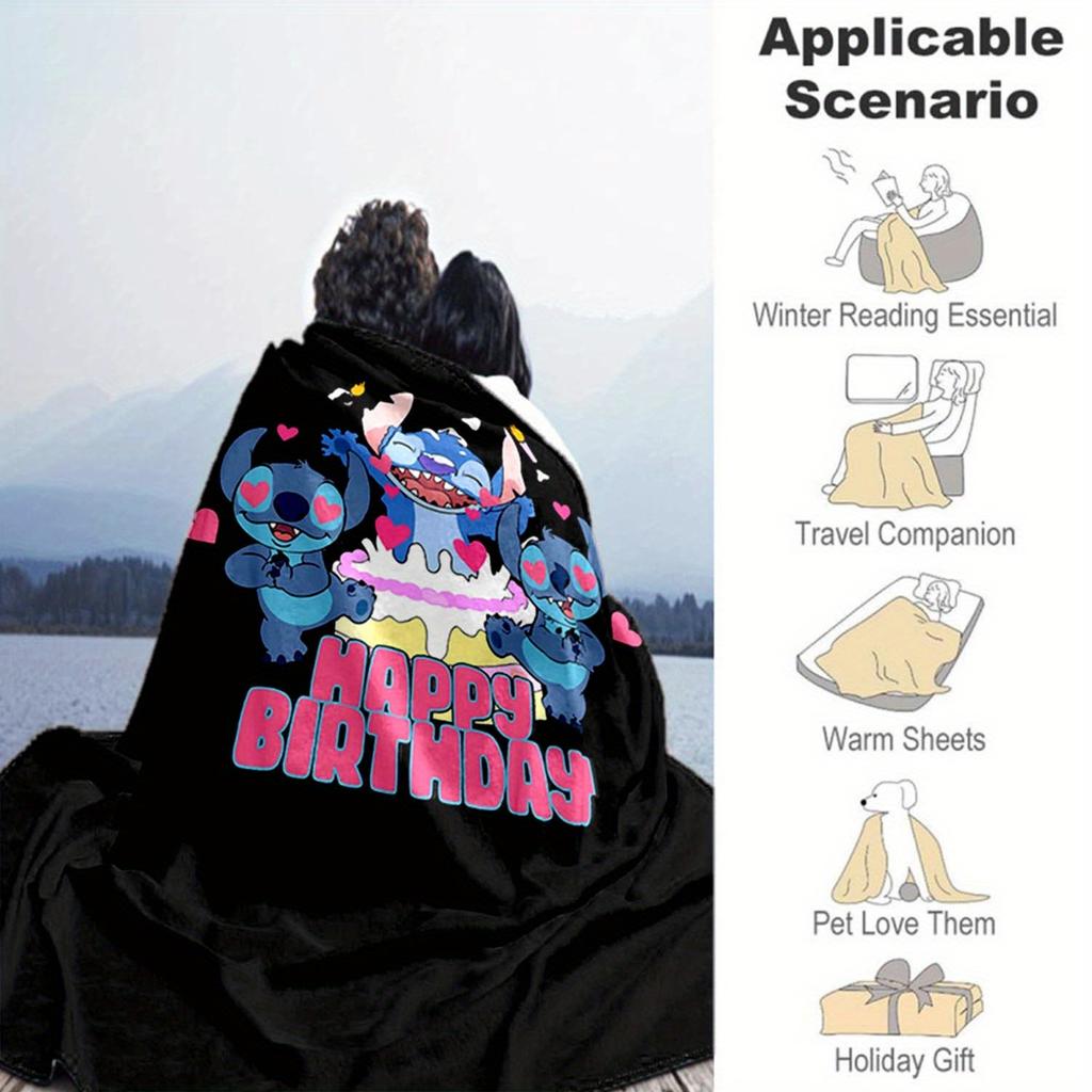 1pc Stitch Printing Blanket - Soft, All-Season Throw for Living Room, Bedroom,Personalized Gift with Adorable Cartoon Design