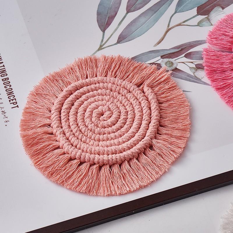 Handmade Cotton Rope Tassel Coaster Bohemian Style Table Mat Coffee Cup Dining Plate Photography Background