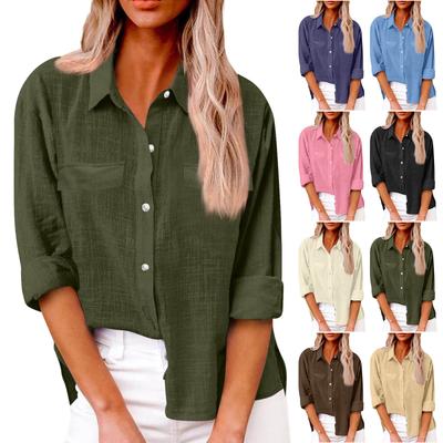 Damska jesienna koszula z długim rękawem, jednokolorowa, luźna koszula na co dzień w dużym rozmiarze