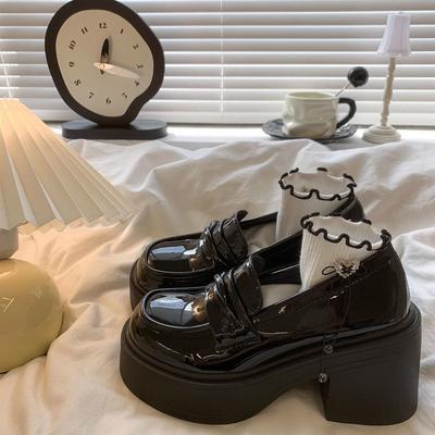 2025 New Design Sense One-pedal Loafers Black Versatile Thick Heel Platform Mary Jane Small Leather Shoes Women's Autumn
