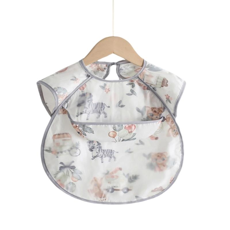 Spill Proof Short Sleeve Infant Bib with Adjustable Straps Easy Cleaning Smock For Eating Painting Outdoor Activity