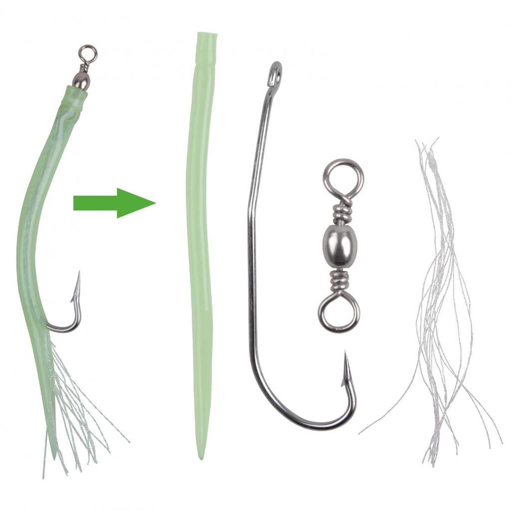6Pcs CodfishFishing Eel Tube Jig Bait Shank Offset Hook Barbed Octopus Hook