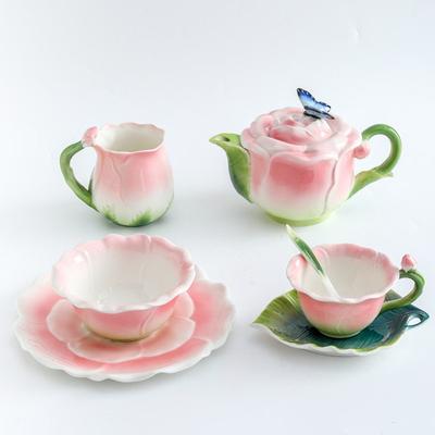 Keramický hrnek Růže Porcelánový hrnek Tvar simulované květiny Čajový set Okvětní konvička Šálek s poupětem motýla Šálky na kávu Sada šálků a hrnků
