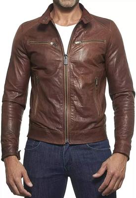 Stylish Jacket Elegant Men's Genuine Lambskin Leather New Brown Handmade
