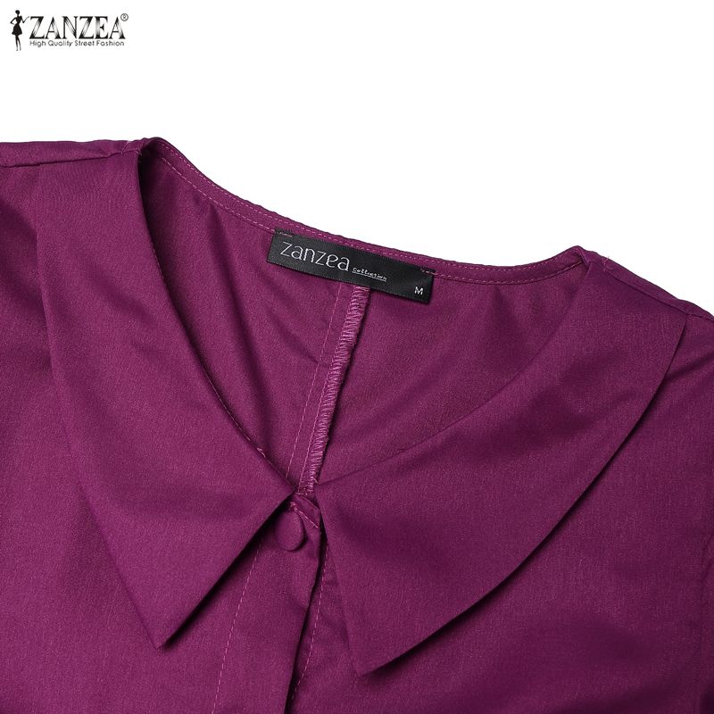 ZANZEA Women Casual V-Neck Solid Color Summer Short Sleeve Dress