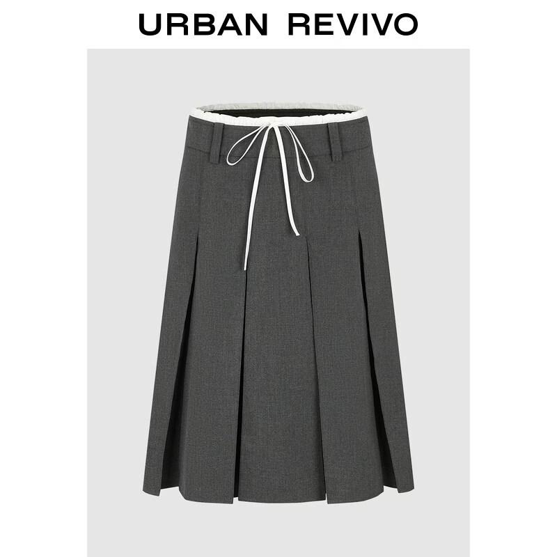 UR2026 Women's Color-Block Drawstring Pleated Skirt
