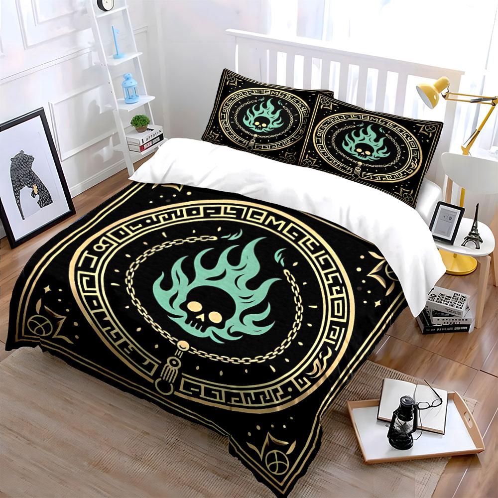 Skull Flame Decorative Set Bedding Set With 1 Duvet Cover 2 Pillowcases Single Double King Queen, Gift
