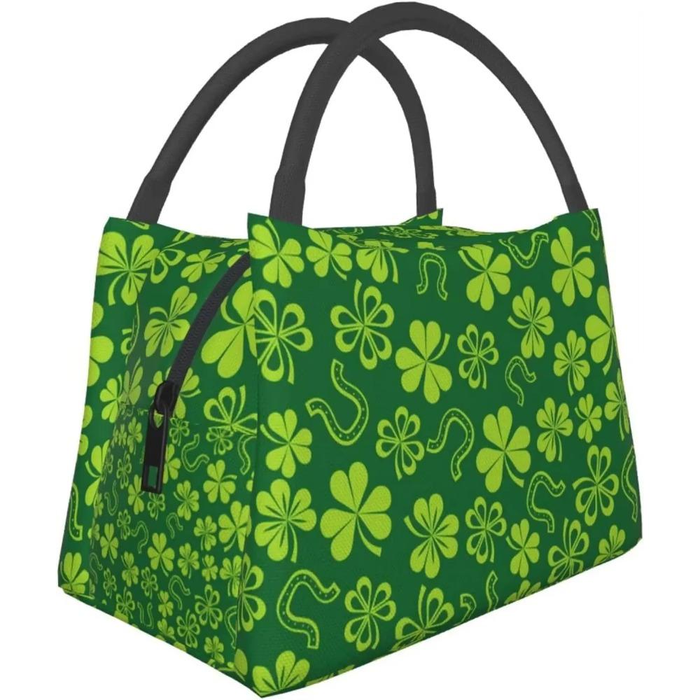 

Сумка-тоут для ланча на День Святого Патрика, Изолированный ланч-бокс с трилистником для женщин и мужчин, Портативный многоразовый органайзер для ланча с зеленым клевером 28x17x16CM чистый