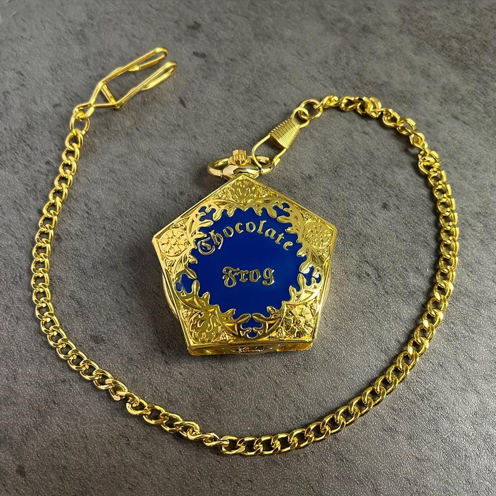 Personalized Fashion College Style Pentagonal Gold Blue Case Quartz Pendant Hanging Watch for Boys and Students Pocket Watch