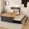 Upholstered Bed, 90x200cm(90x190cm), Family Bed, Bed with Three Drawers, Pull-out Trundle Bed, Adjustable Headboard, Without Mattress, Grey