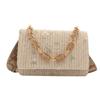 Fashion Straw Woven Bag for Women Lace Flower Crossbody Bag Versatile Small Square Chain Shoulder Handbag