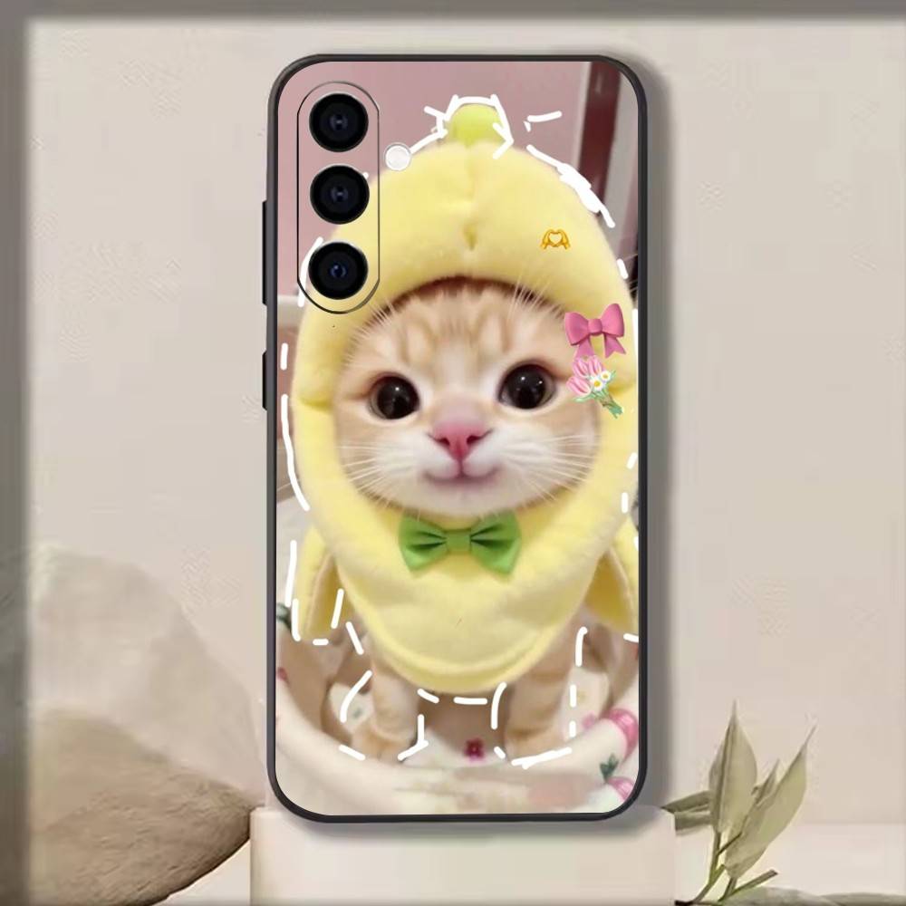 Funny Cute Cat Phone Case For Samsung Galaxy A73,A72,A71,A70,A53,A52,A51,Soft Silicone Black Cover