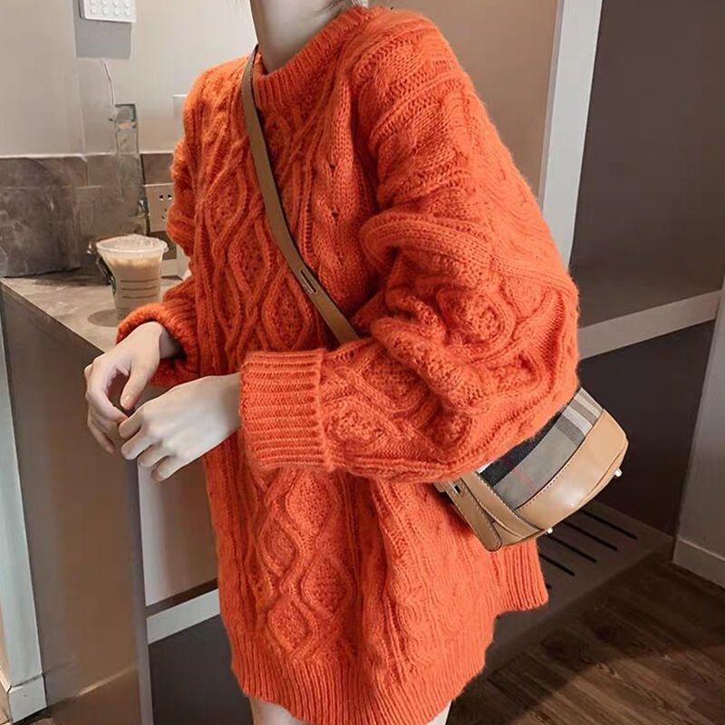 Plus Size Women Knitted Sweater Pink Crew Neck Oversized Jumper Loose Pullovers Autumn Winter Tops